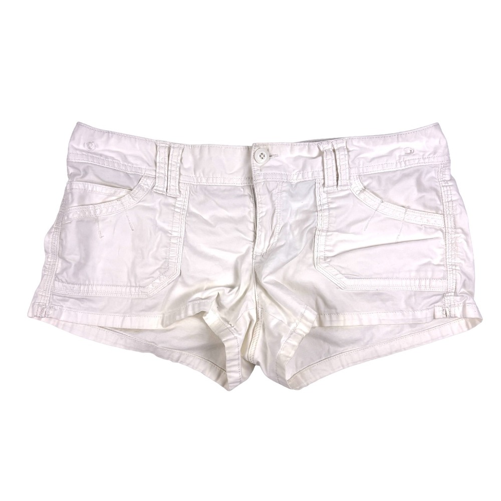 Y2K American Eagle Ultra Low Rise Perfect Shortie Shorts Womens Sz 6 White Micro - Picture 1 of 16